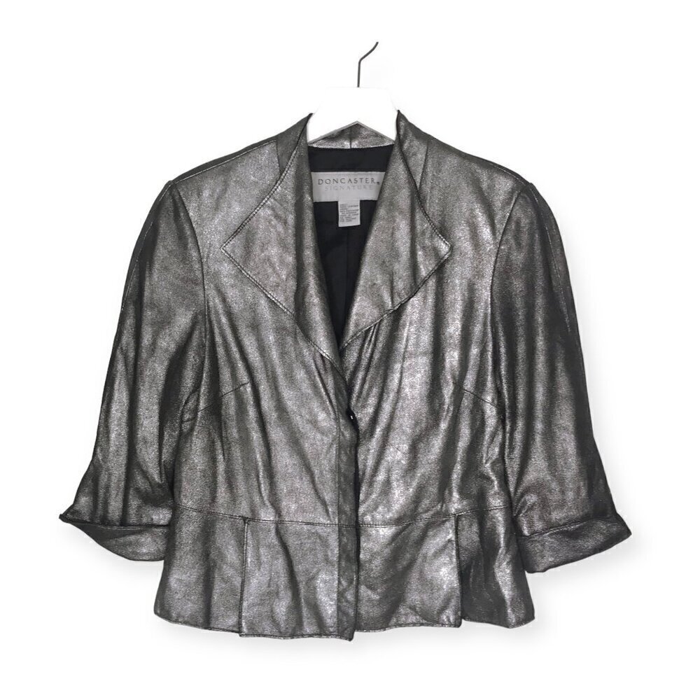 Doncaster silver metallic leather jacket size 6